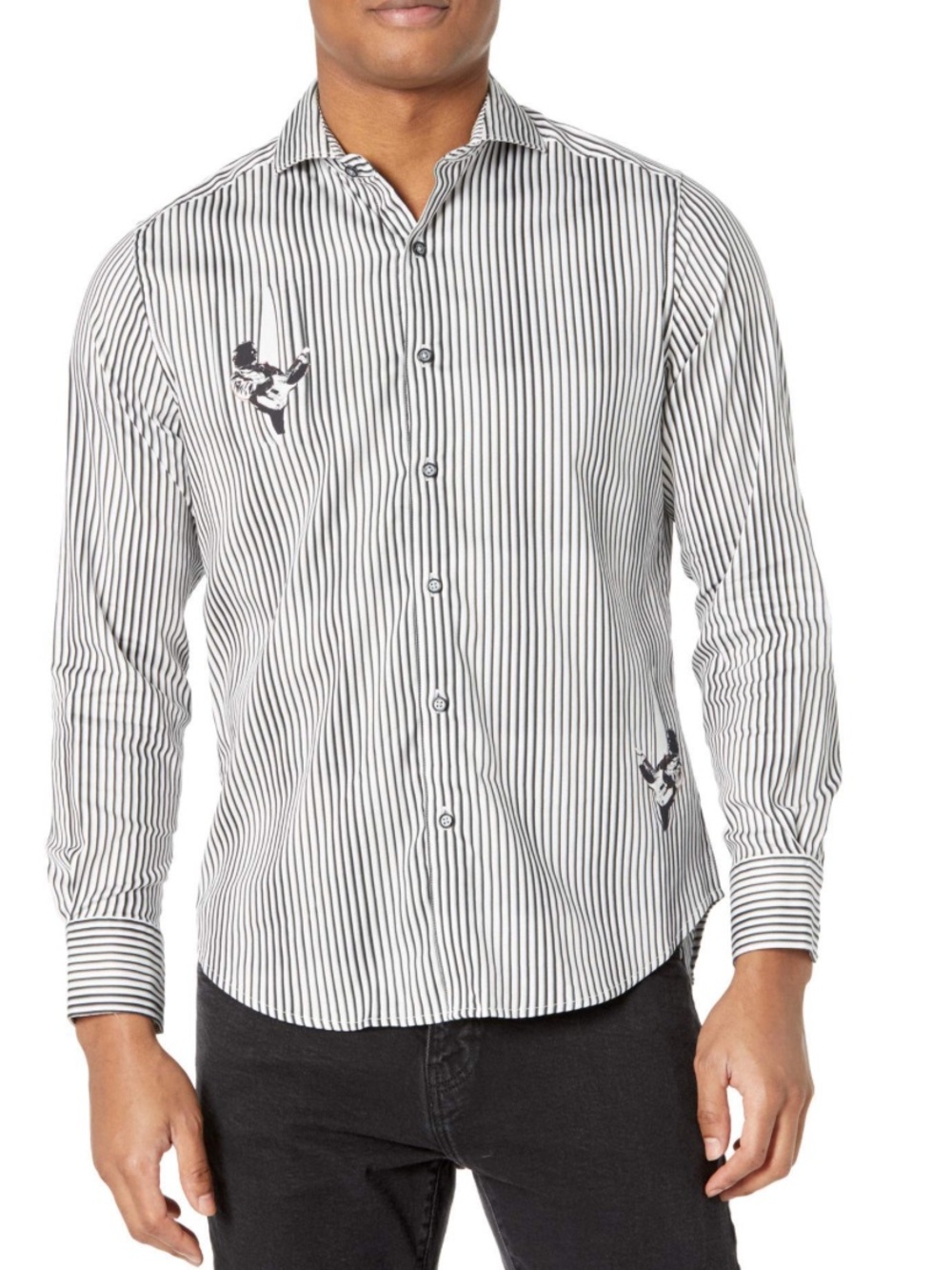 ROBERT GRAHAM guitar riff button down shirt Striped White Black Long-Sleeve XL